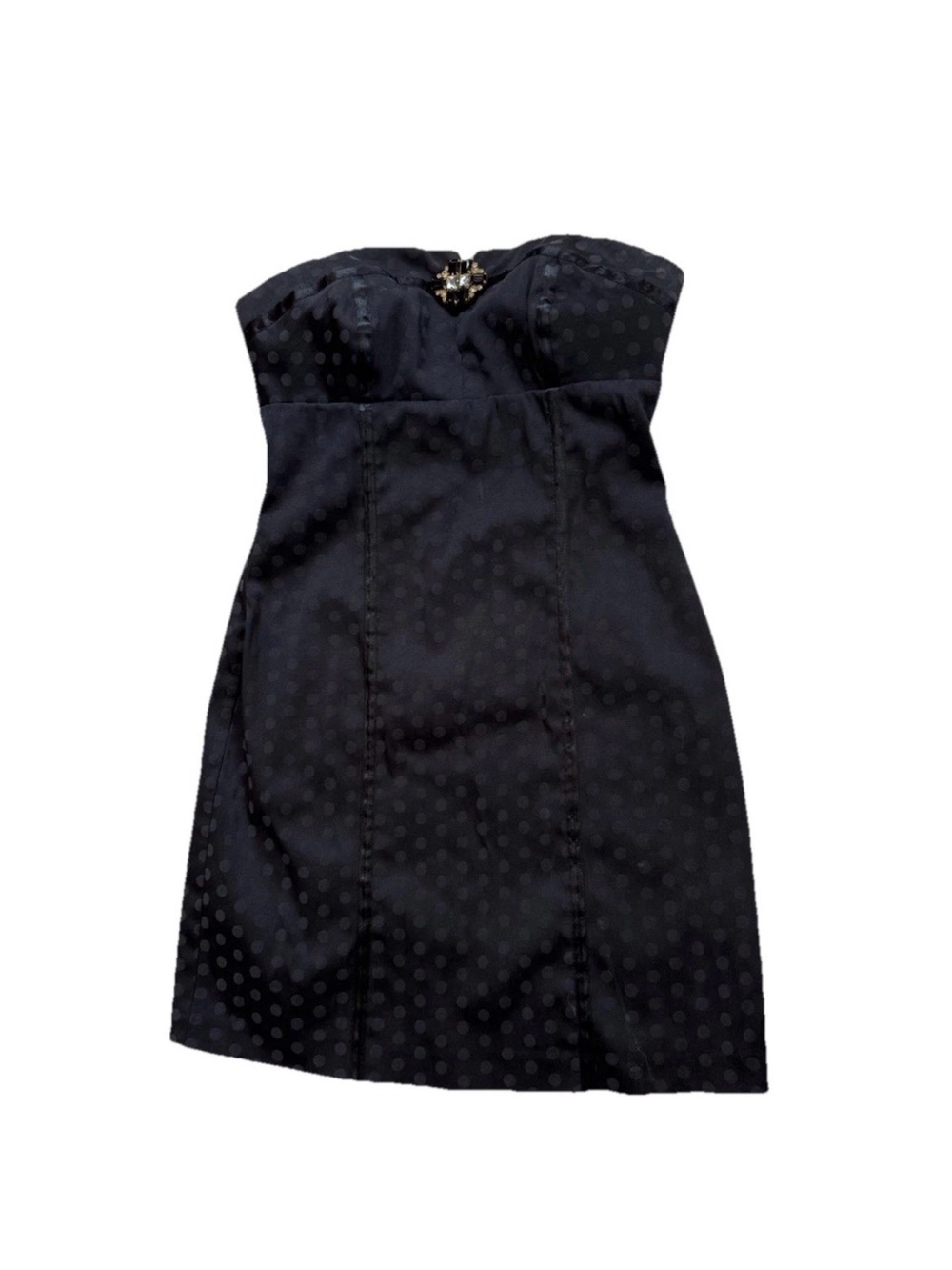 Y2K 2000s Guess Jeans black on black polka dots strapless mini dress